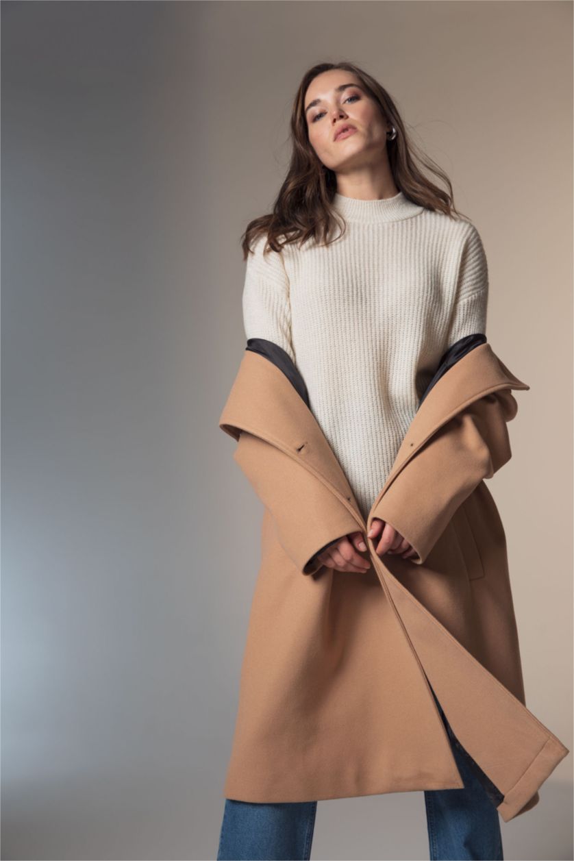 WOMAN Ecru Regular Fit Turtleneck Tunic