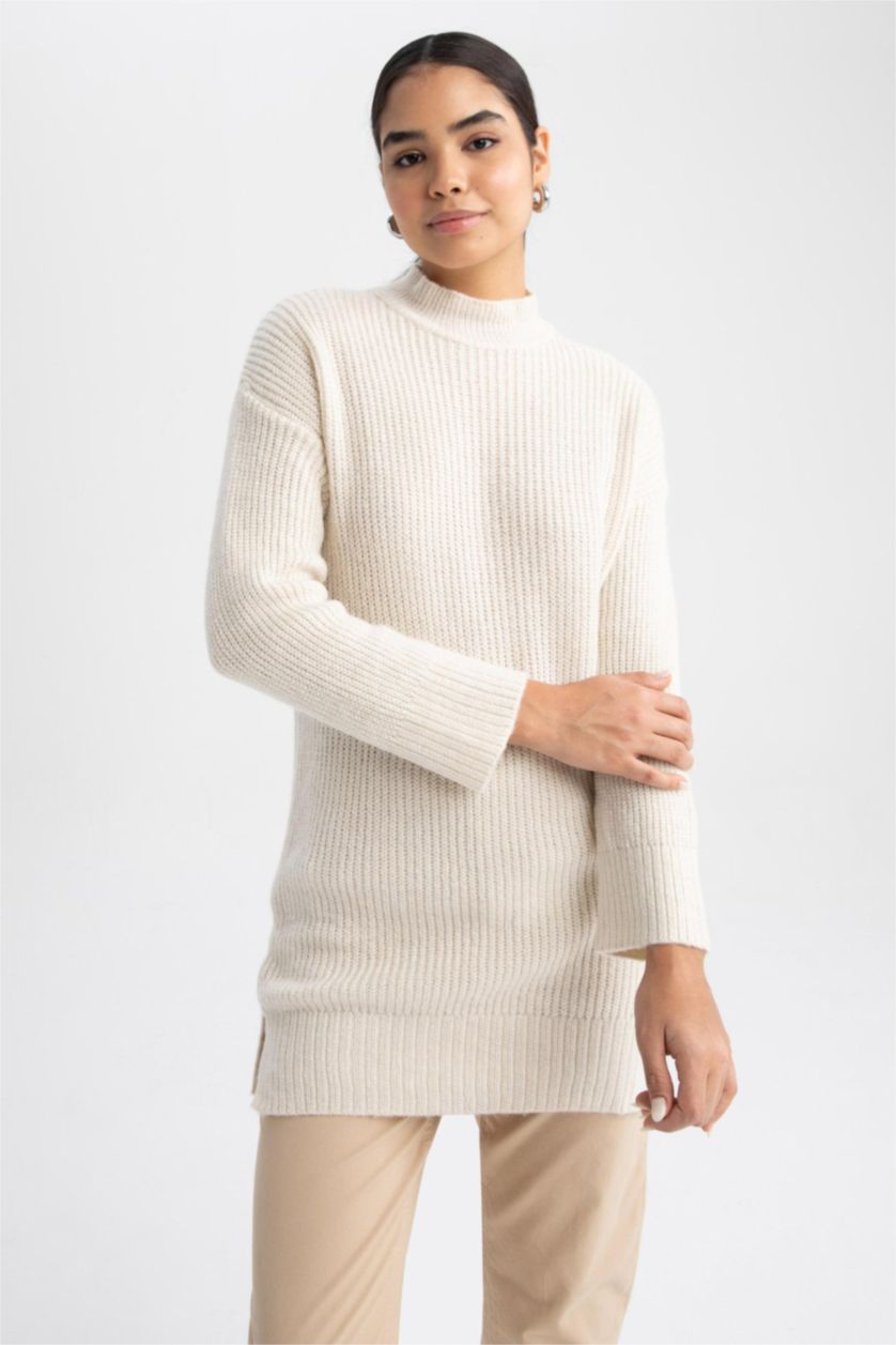 WOMAN Ecru Regular Fit Turtleneck Tunic