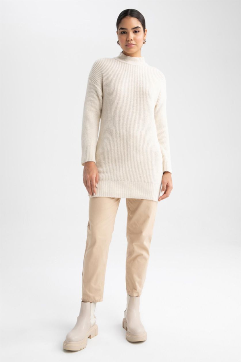 WOMAN Ecru Regular Fit Turtleneck Tunic