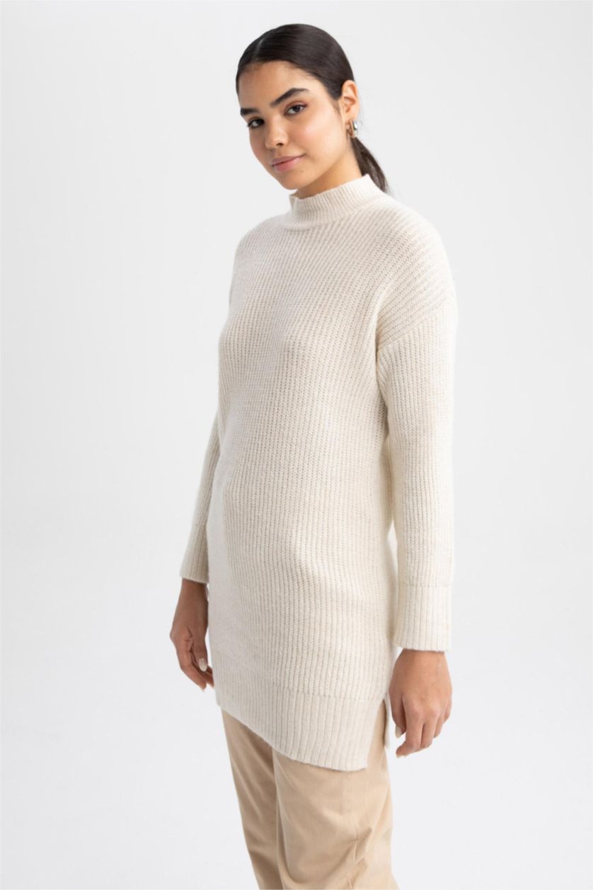 WOMAN Ecru Regular Fit Turtleneck Tunic