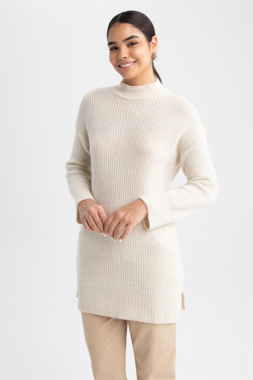 WOMAN Ecru Regular Fit Turtleneck Tunic