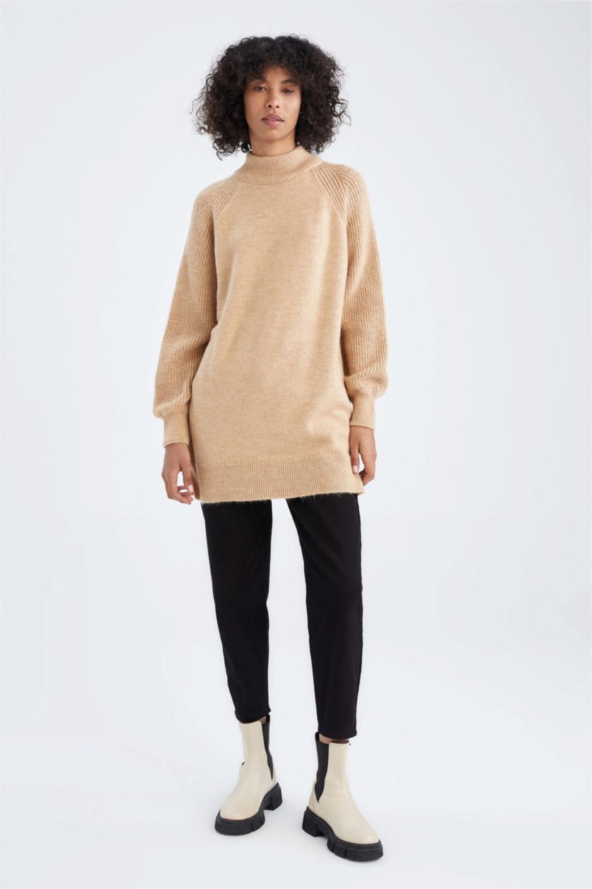 FEMME Beige Tunique Coupe Régulière Col montant