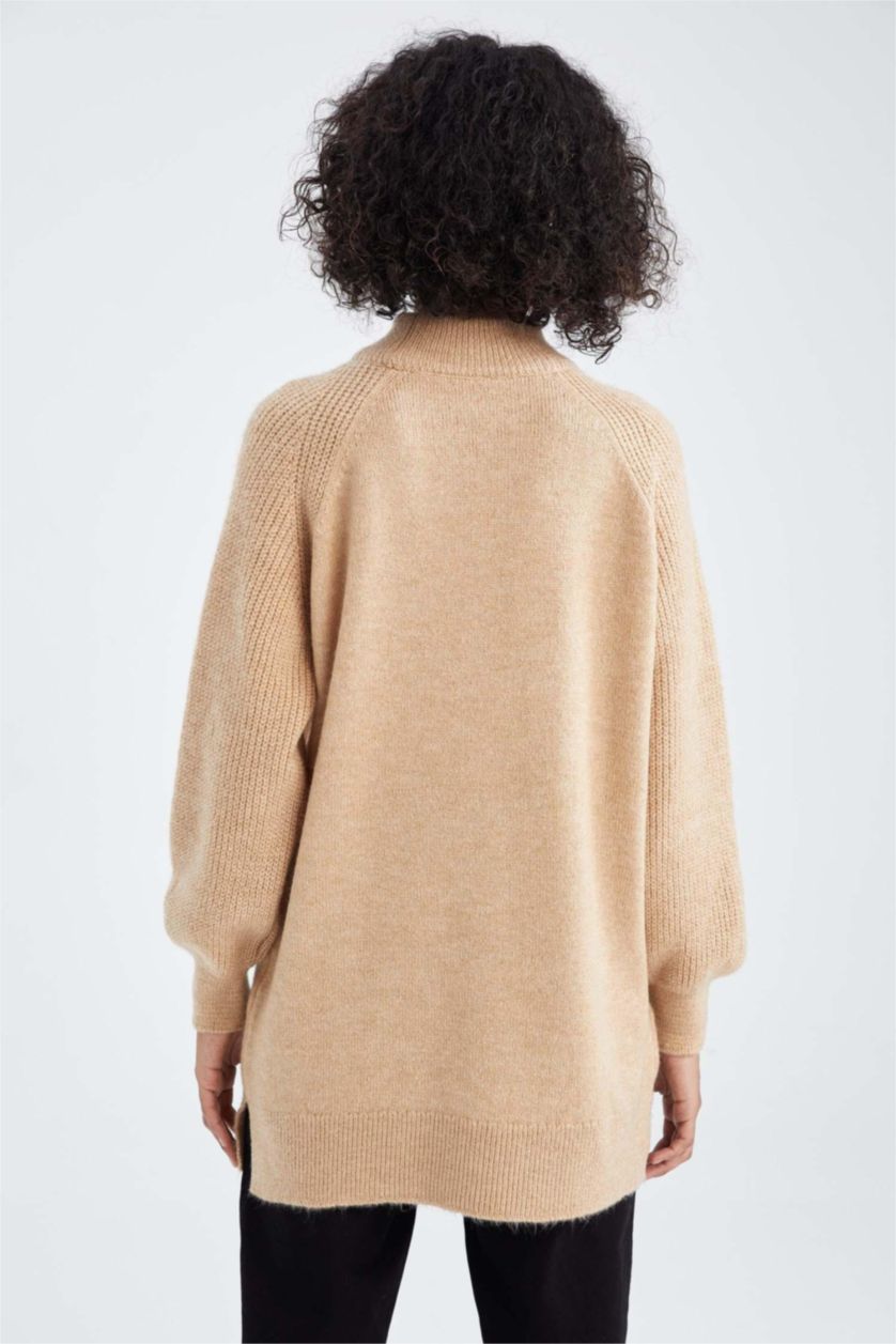 FEMME Beige Tunique Coupe Régulière Col montant