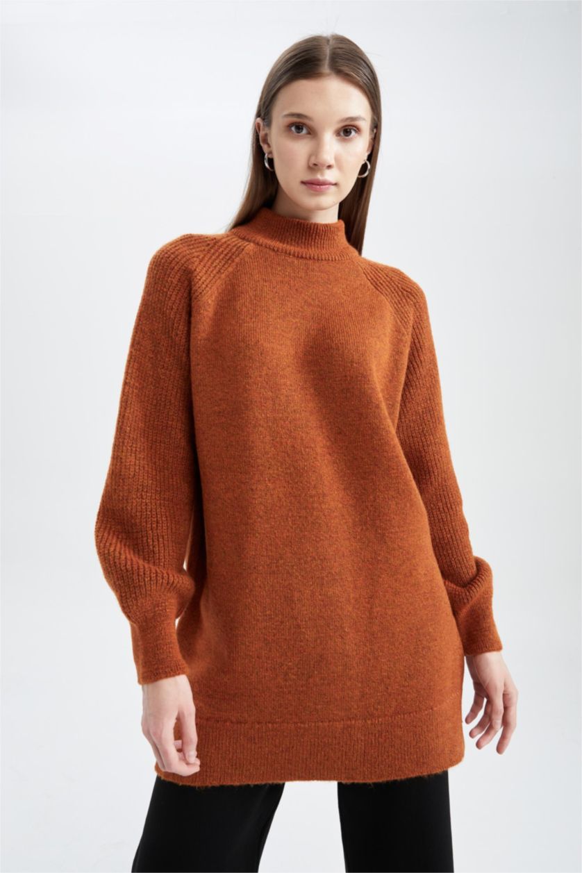 WOMAN Dark Orange Regular Fit Half Turtleneck Tunic