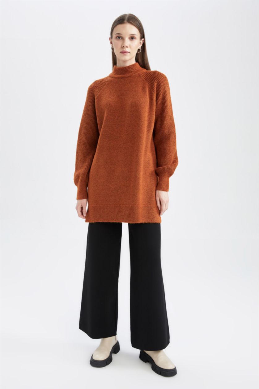 WOMAN Dark Orange Regular Fit Half Turtleneck Tunic