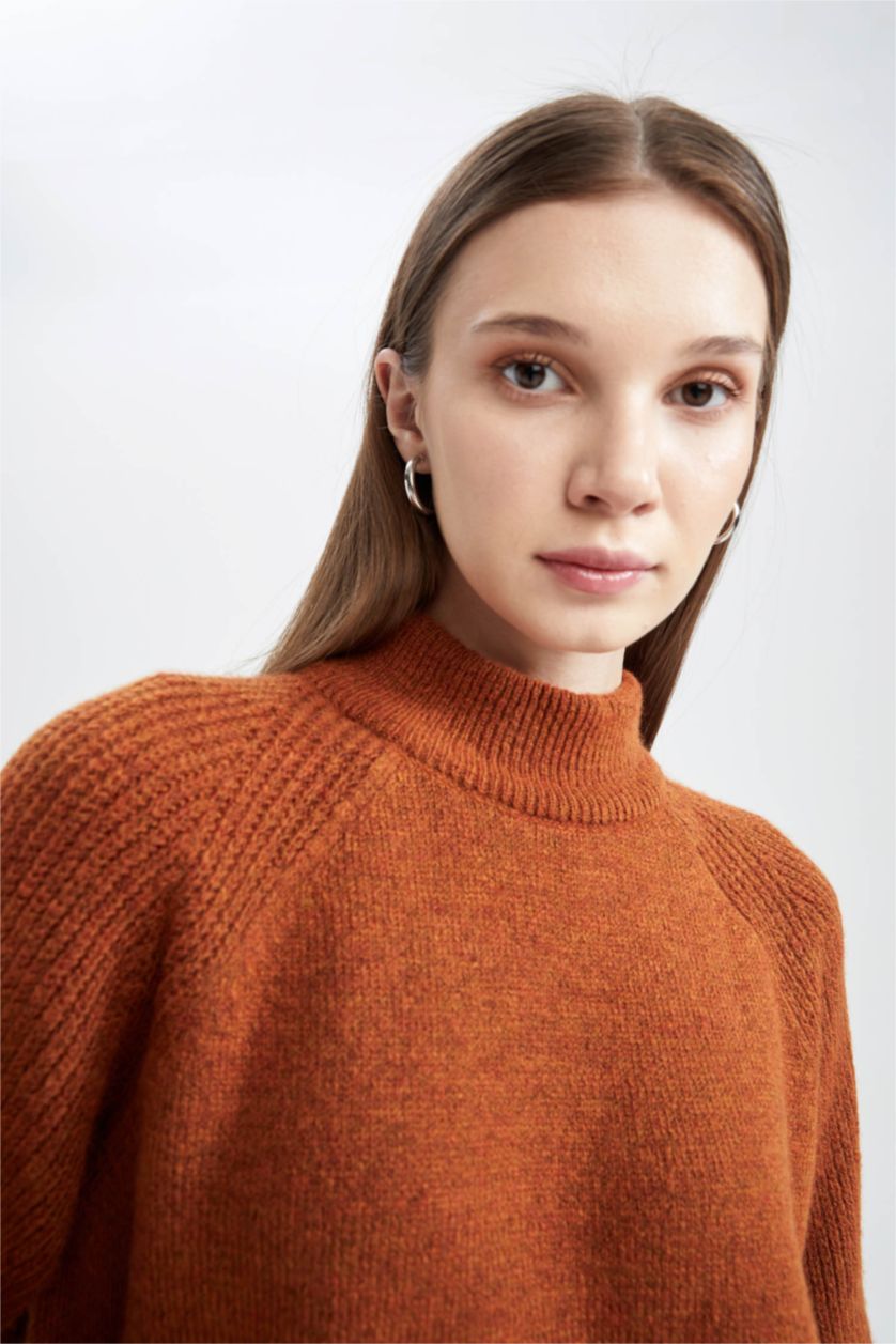 WOMAN Dark Orange Regular Fit Half Turtleneck Tunic