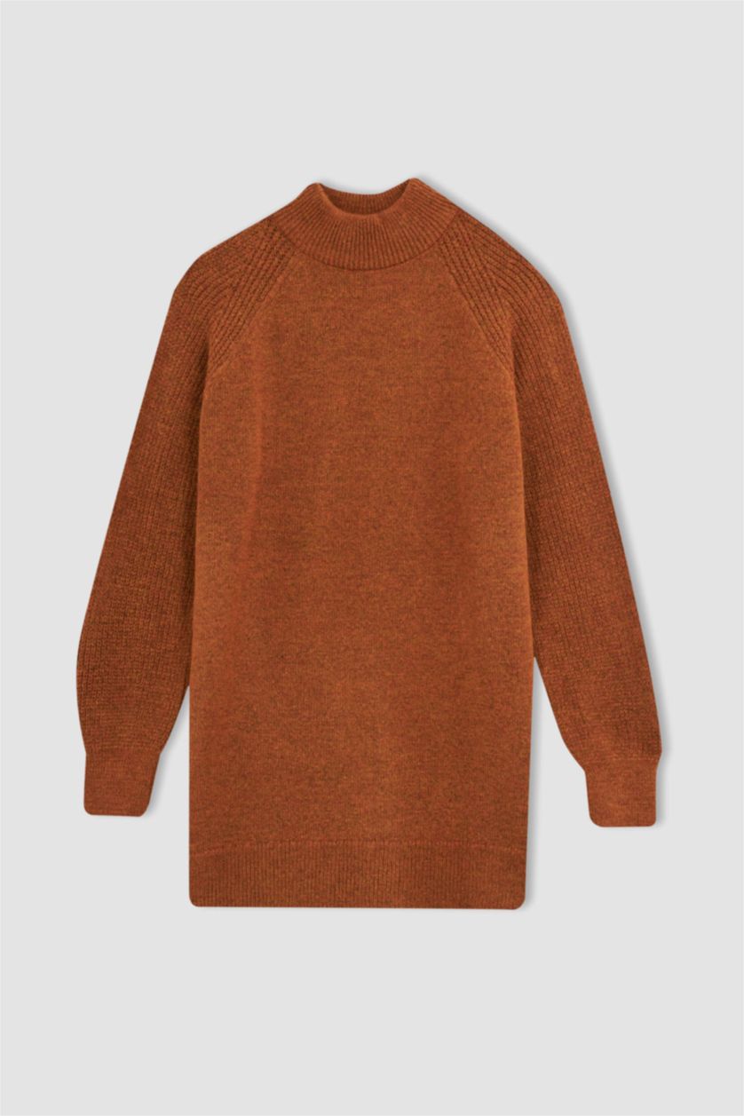 WOMAN Dark Orange Regular Fit Half Turtleneck Tunic