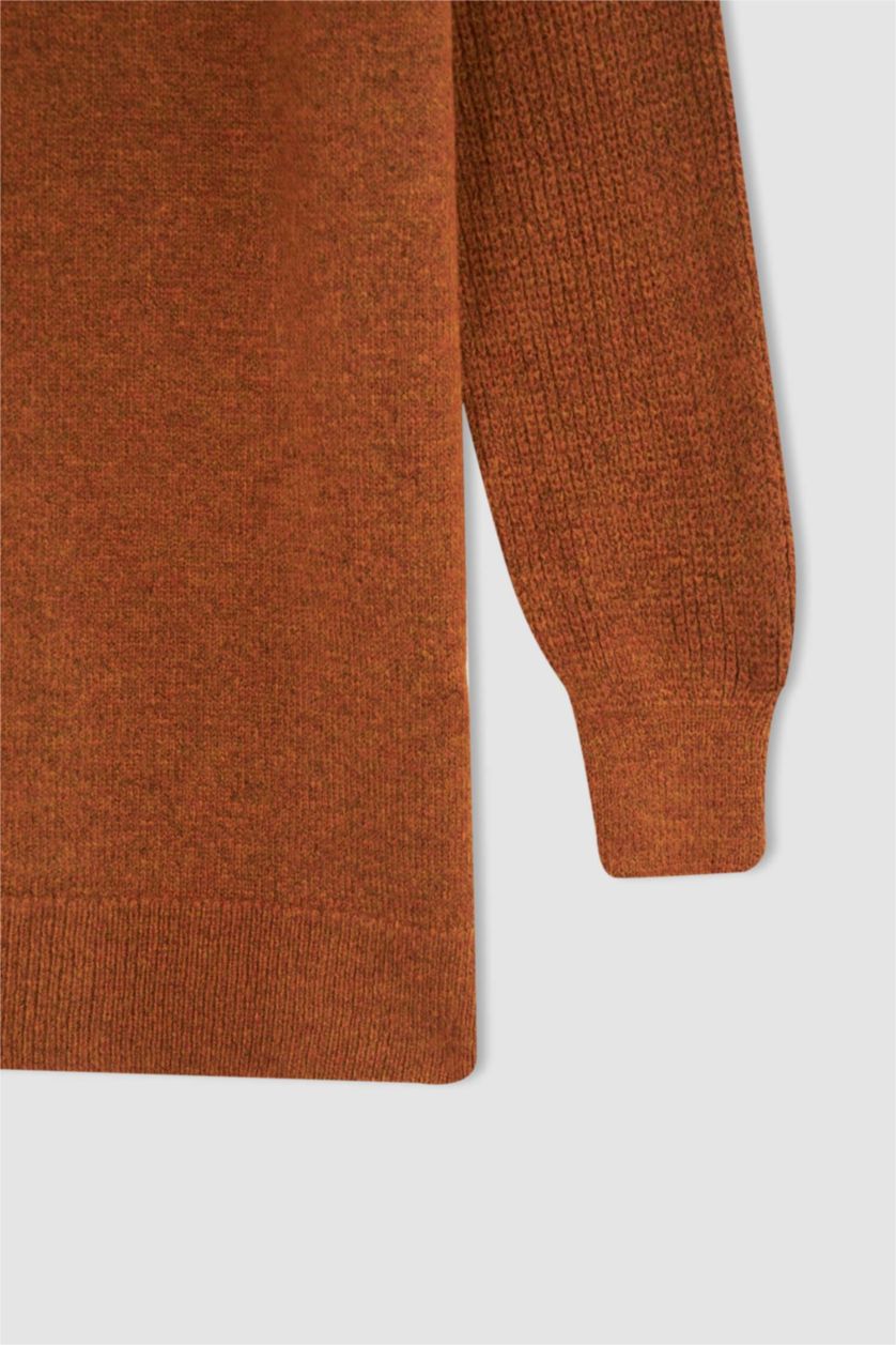 WOMAN Dark Orange Regular Fit Half Turtleneck Tunic