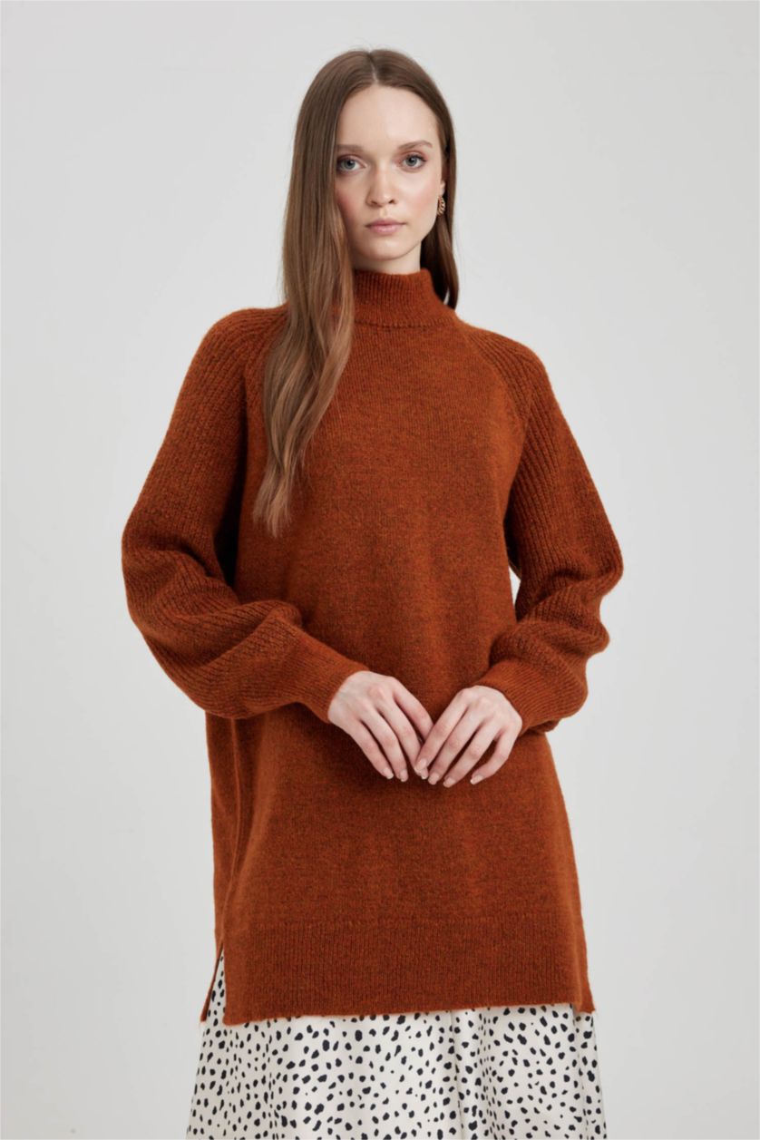 WOMAN Orange Regular Fit Half Turtleneck Tunic