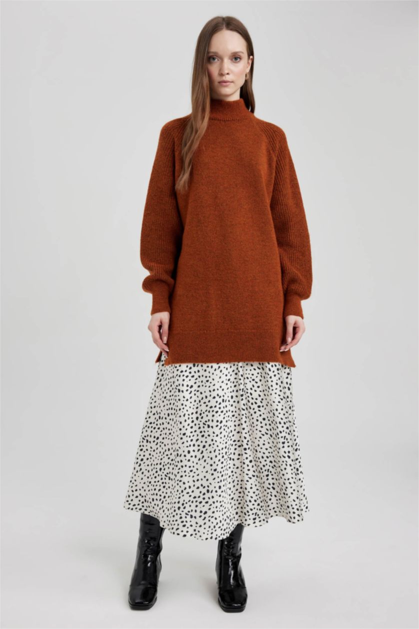 WOMAN Orange Regular Fit Half Turtleneck Tunic