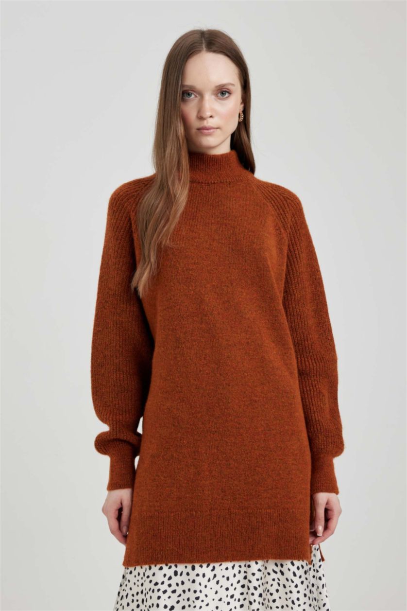 WOMAN Orange Regular Fit Half Turtleneck Tunic