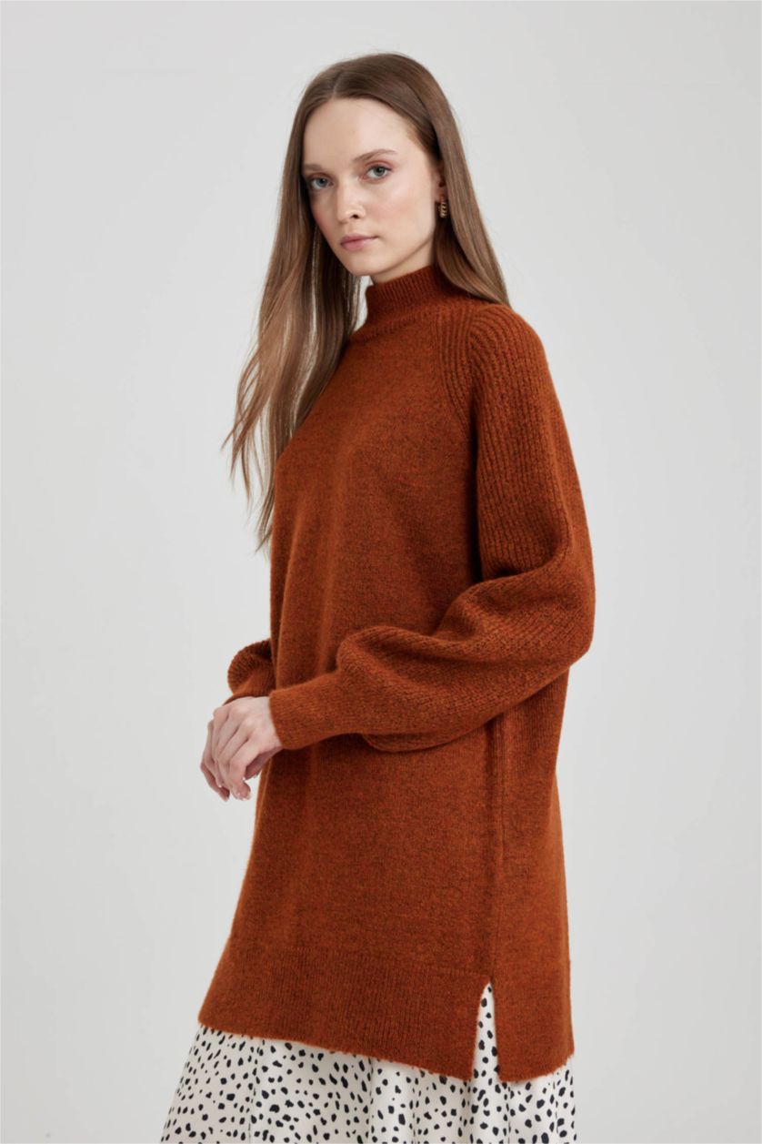 WOMAN Orange Regular Fit Half Turtleneck Tunic