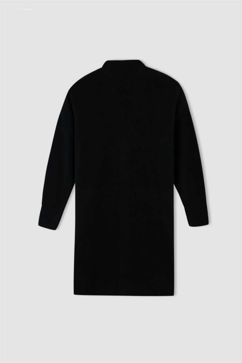 FEMME Noir Cardigan mi-long en maille à col en V et poche à coupe régulière