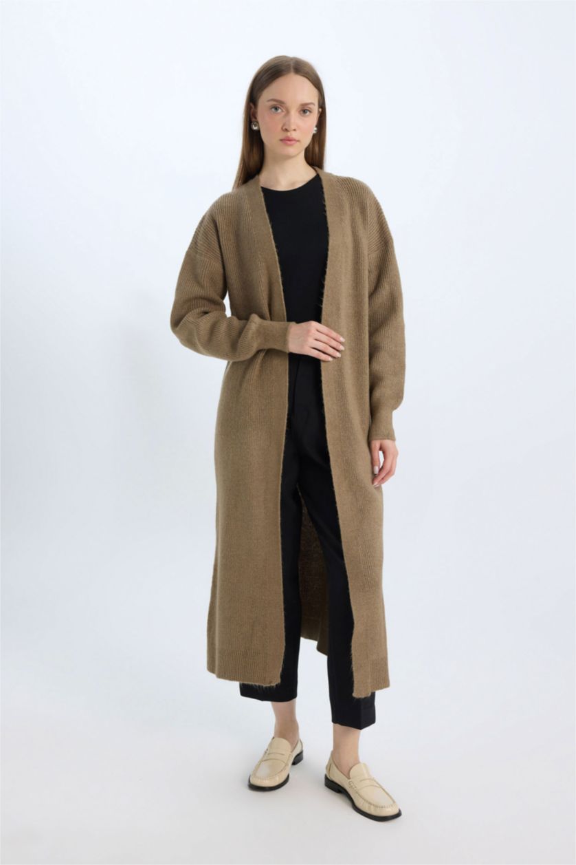 WOMAN Beige Regular Fit V-Neck Cardigan