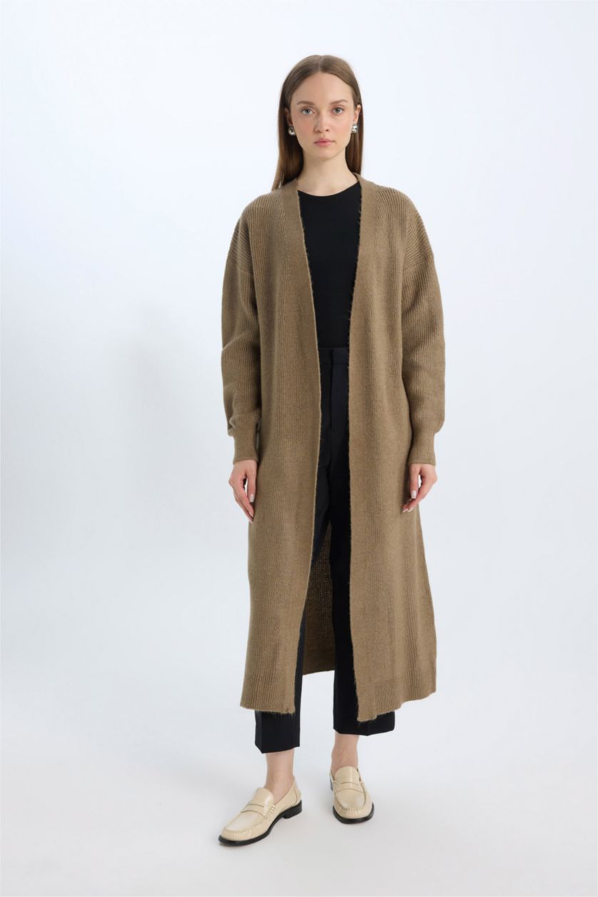 WOMAN Beige Regular Fit V-Neck Cardigan