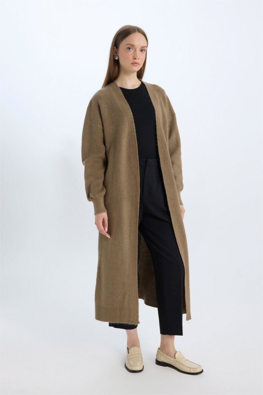 WOMAN Beige Regular Fit V-Neck Cardigan