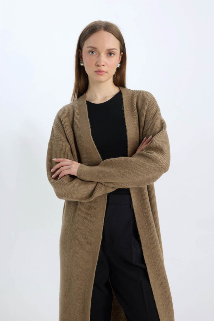 WOMAN Beige Regular Fit V-Neck Cardigan