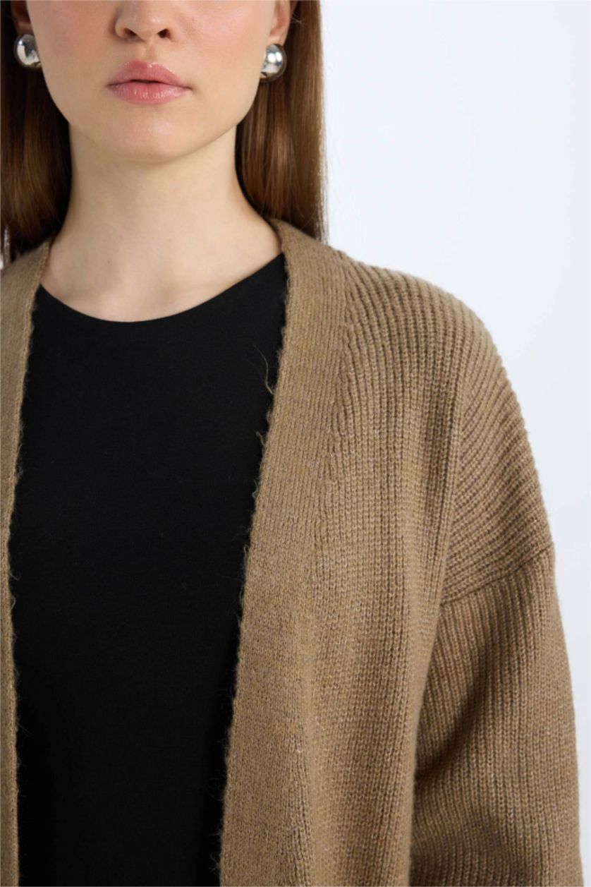 WOMAN Beige Regular Fit V-Neck Cardigan