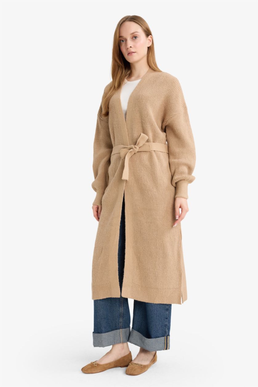 WOMAN Beige Regular Fit V-Neck Cardigan