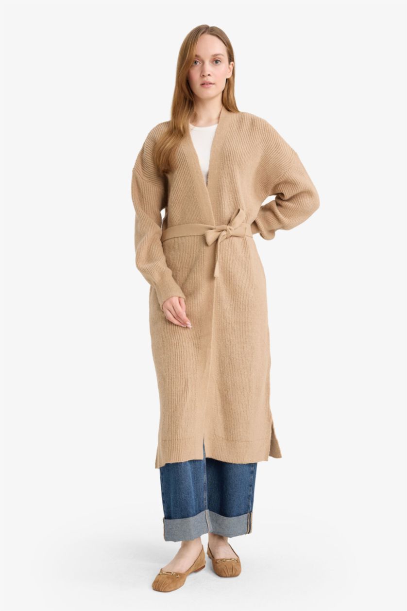 WOMAN Beige Regular Fit V-Neck Cardigan