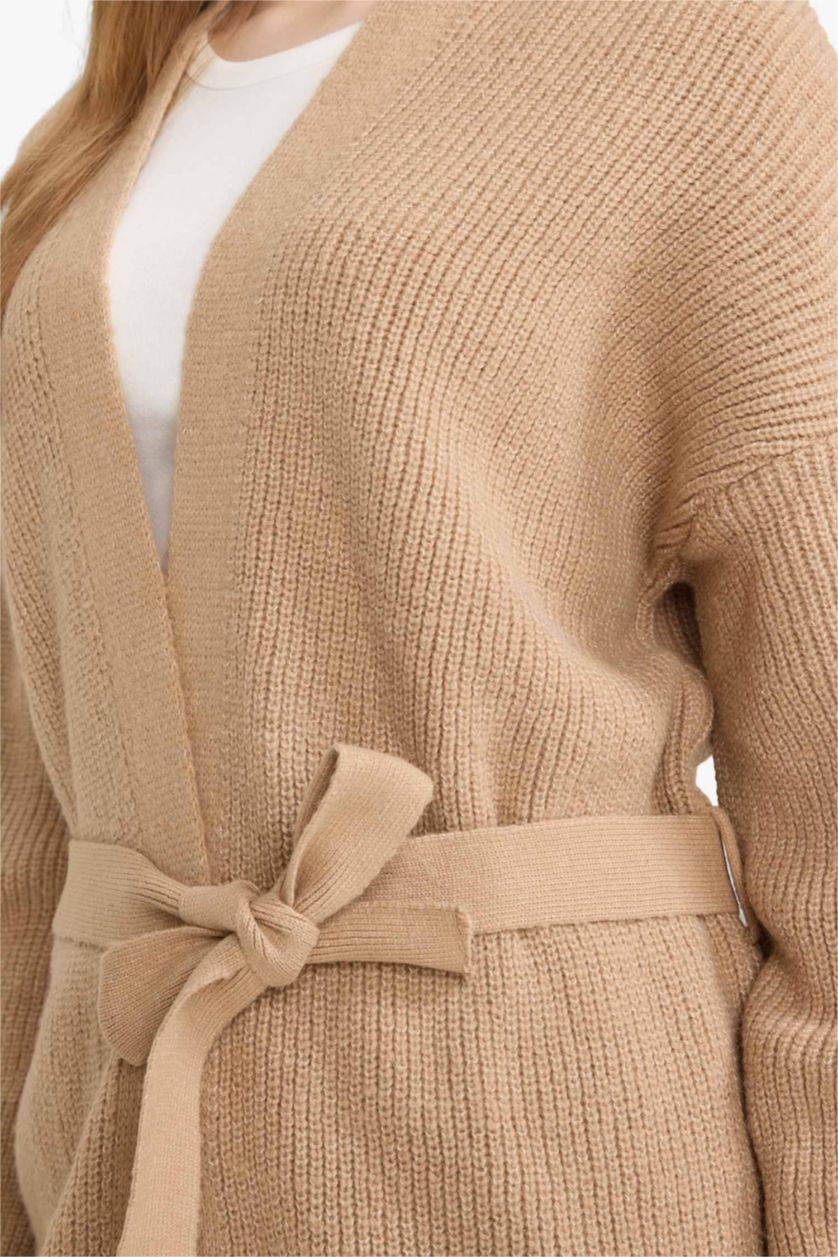 WOMAN Beige Regular Fit V-Neck Cardigan