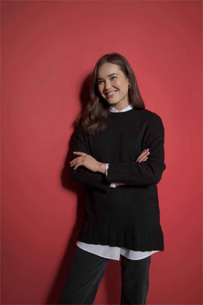 WOMAN Black Regular Fit Crew Neck Tunic