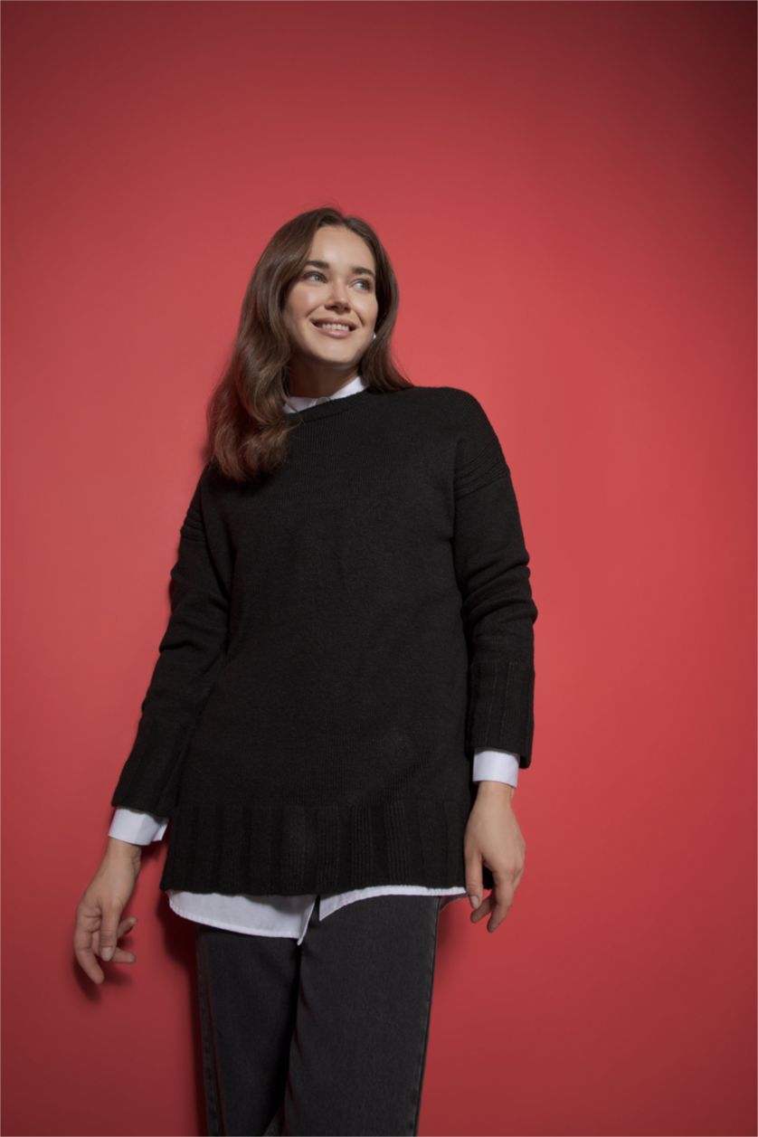 WOMAN Black Regular Fit Crew Neck Tunic