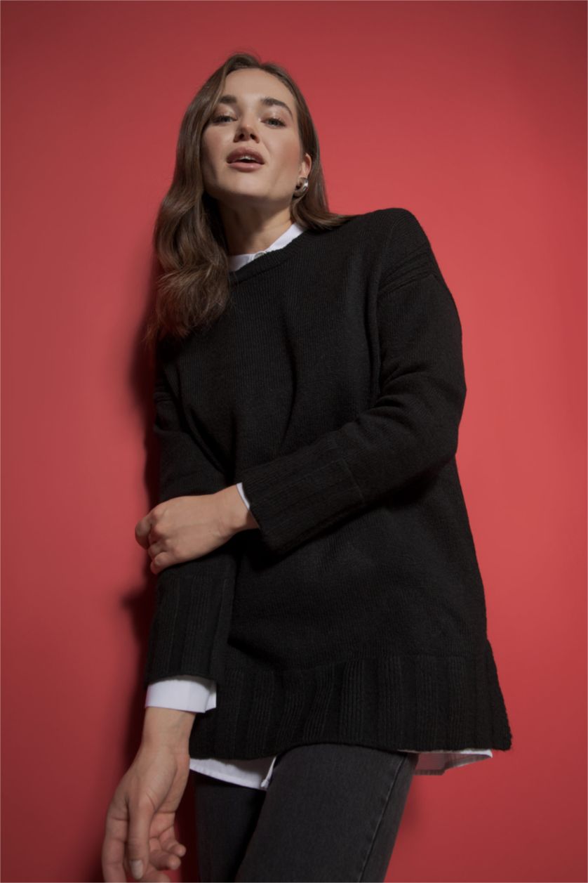 WOMAN Black Regular Fit Crew Neck Tunic