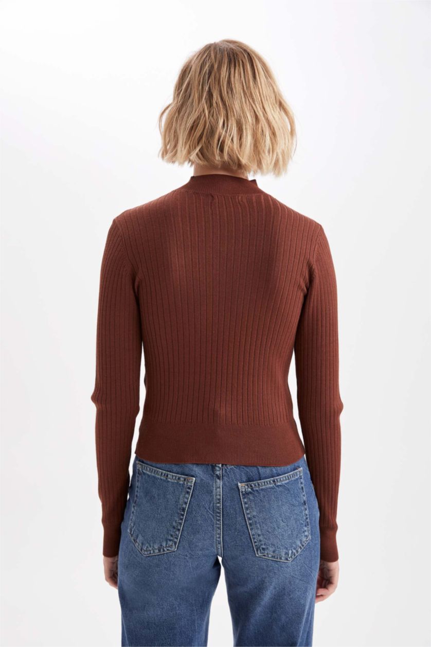 WOMAN Brown Slim Fit Half Turtleneck Pullover