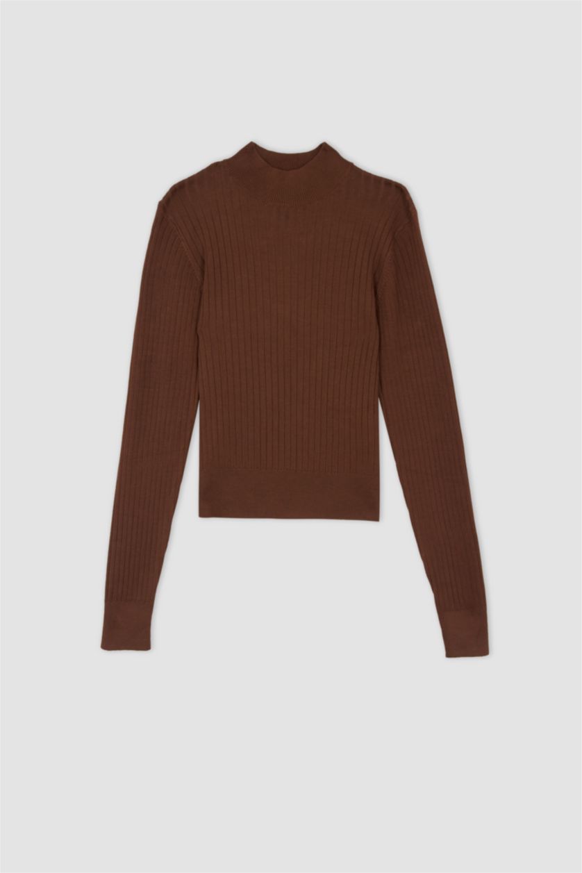 WOMAN Brown Slim Fit Half Turtleneck Pullover