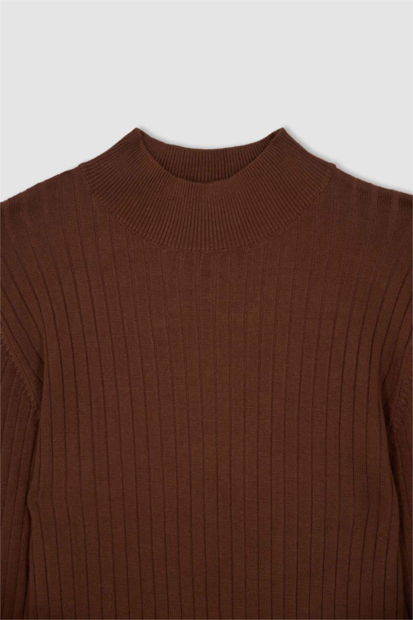 WOMAN Brown Slim Fit Half Turtleneck Pullover
