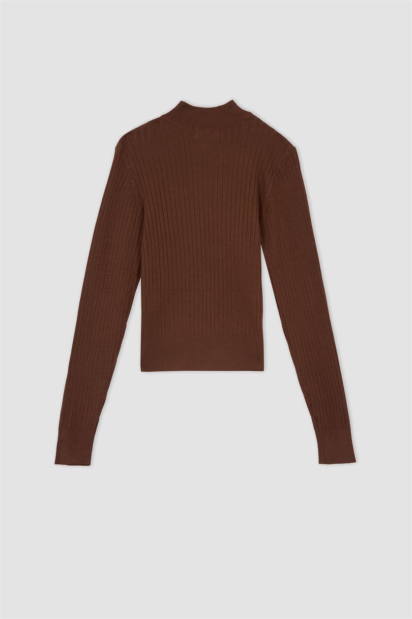 WOMAN Brown Slim Fit Half Turtleneck Pullover