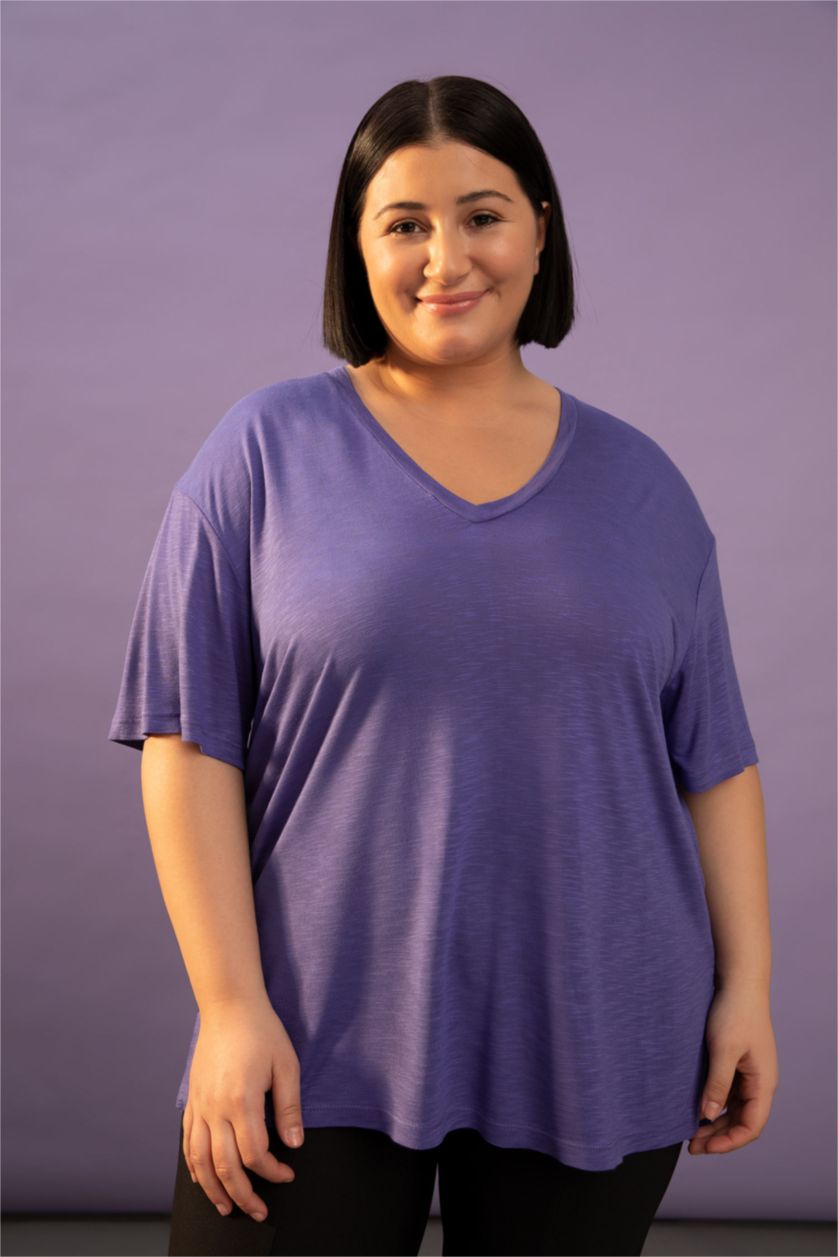 Kadın Mor Relax Fıt Kısa Kollu Tişört