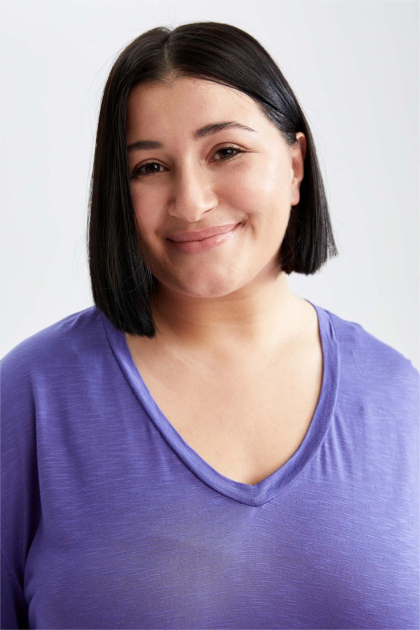 Kadın Mor Relax Fıt Kısa Kollu Tişört