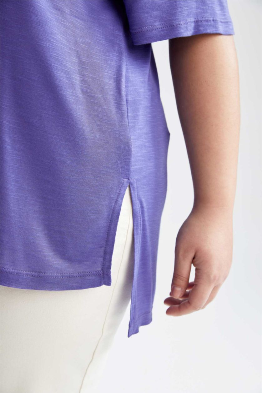 Kadın Mor Relax Fıt Kısa Kollu Tişört