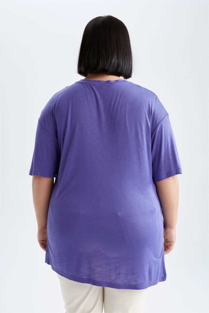 Kadın Mor Relax Fıt Kısa Kollu Tişört
