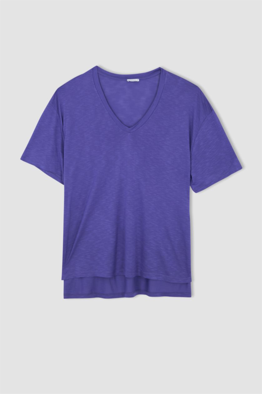 Kadın Mor Relax Fıt Kısa Kollu Tişört