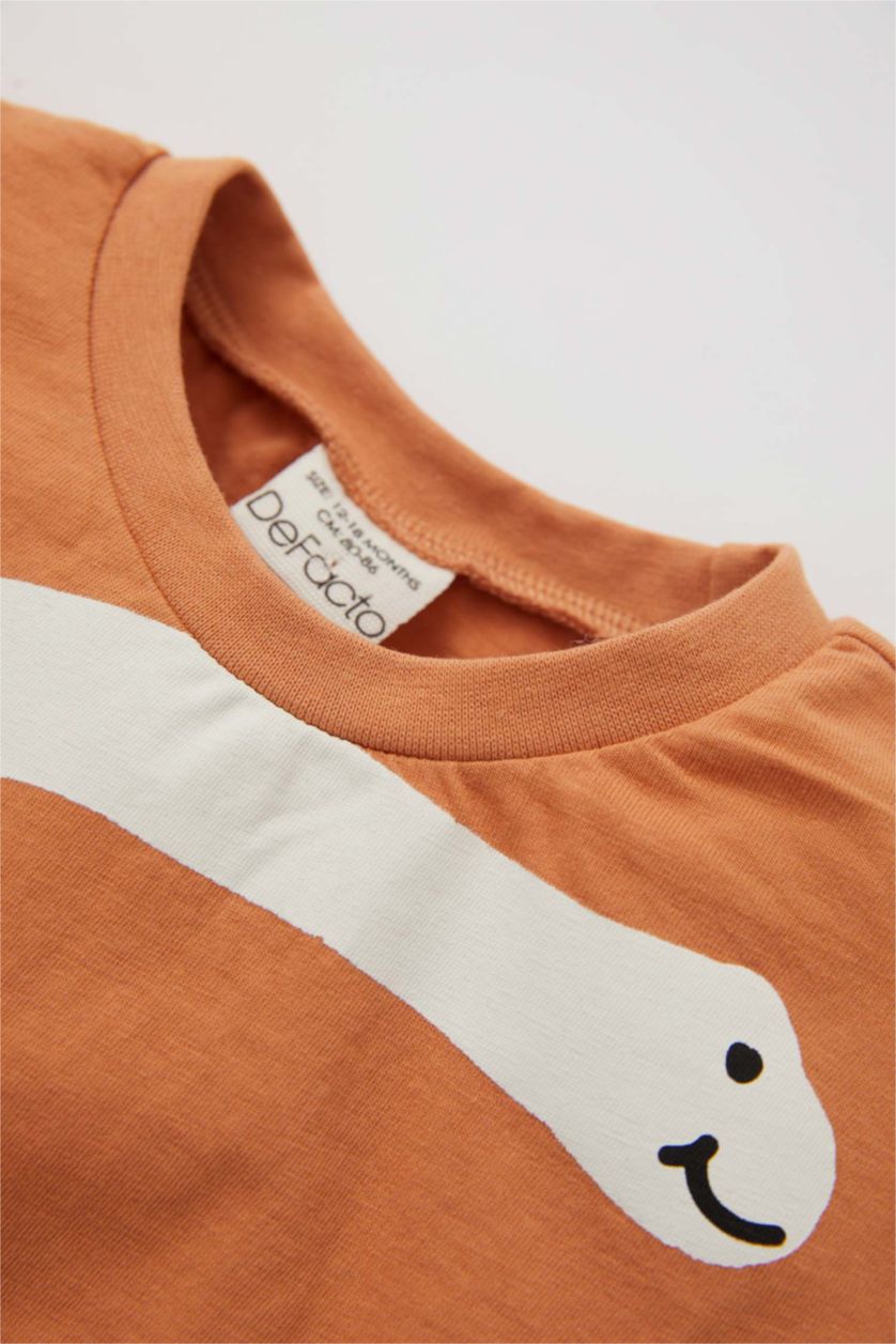 BABY BOY Light Brown Regular Fit Short Sleeve Dinasour Print Lounge Set