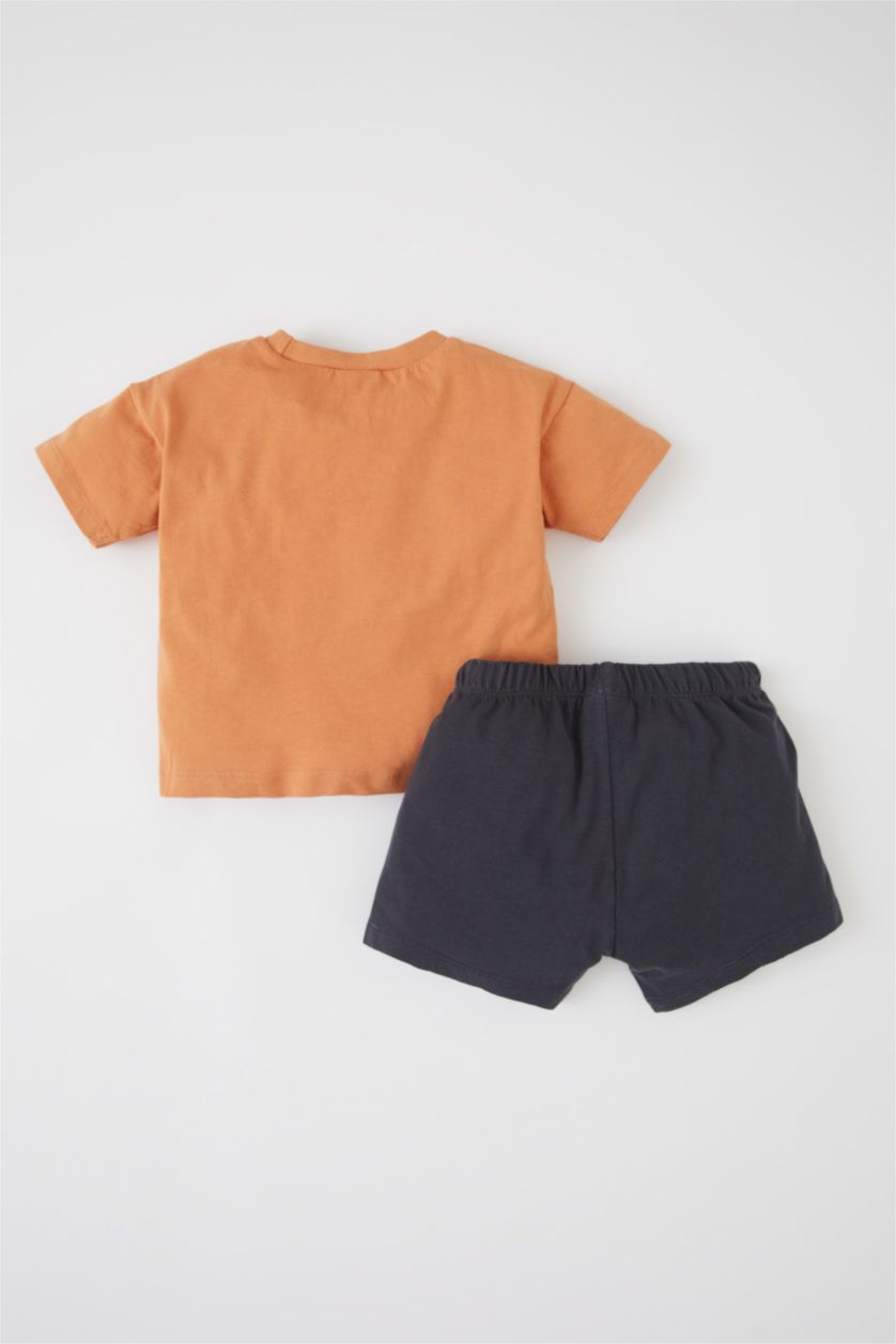 BABY BOY Light Brown Regular Fit Short Sleeve Dinasour Print Lounge Set