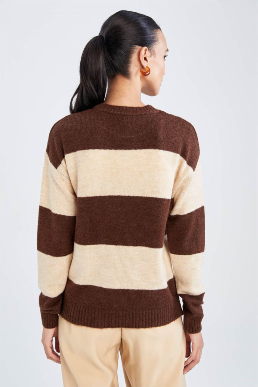 WOMAN Brown Regular Fit Crew Neck Sweater