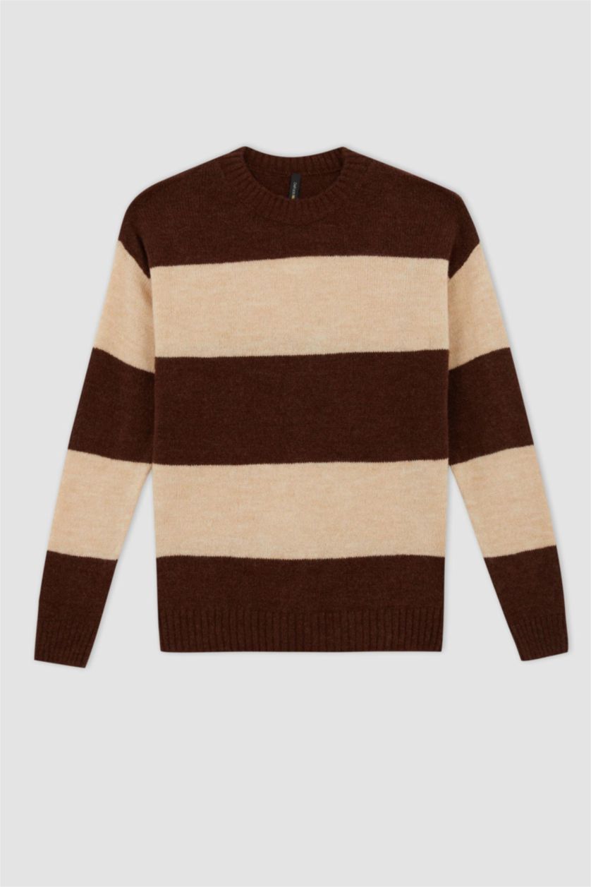 WOMAN Brown Regular Fit Crew Neck Sweater