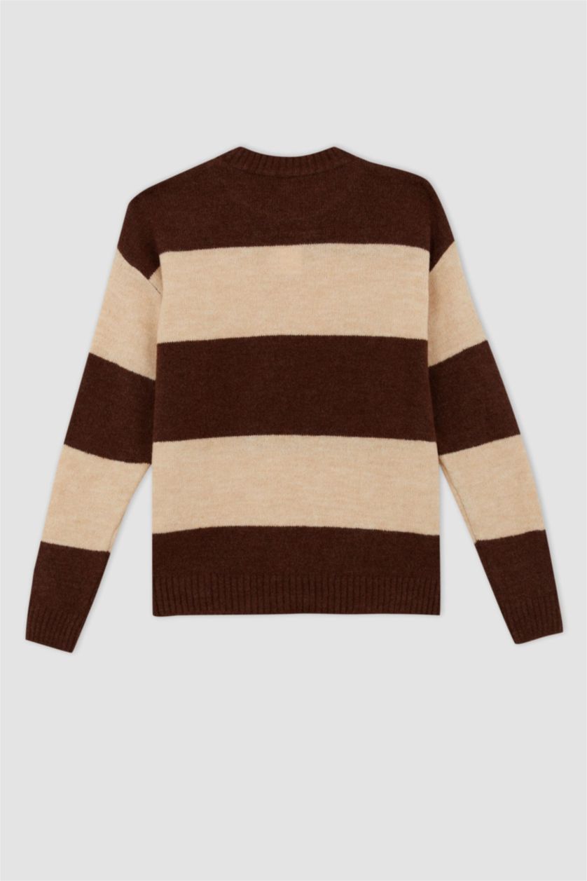 WOMAN Brown Regular Fit Crew Neck Sweater