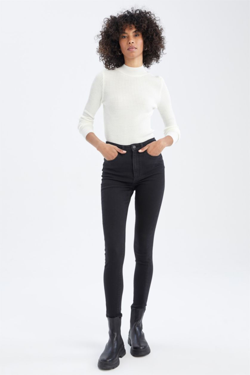 WOMAN Ecru Slim Fit Half Turtleneck Ribana Pullover