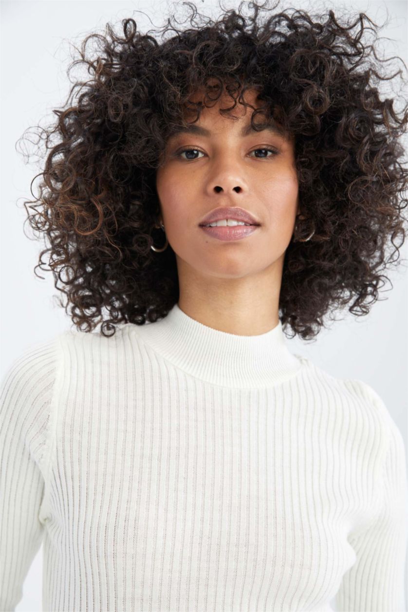 WOMAN Ecru Slim Fit Half Turtleneck Ribana Pullover