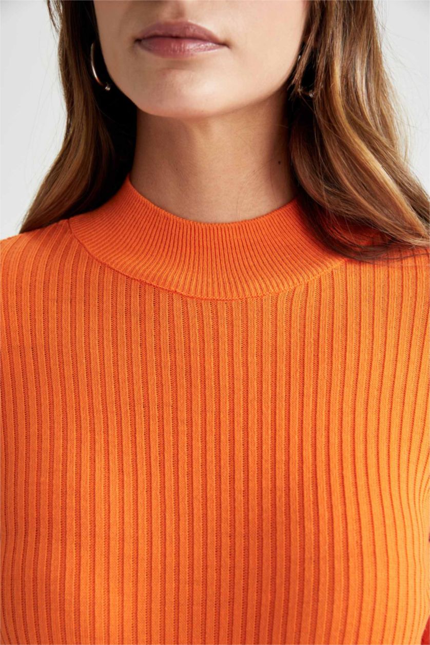 FEMME Orange Foncé Pull côtelé ajusté à demi col roulé