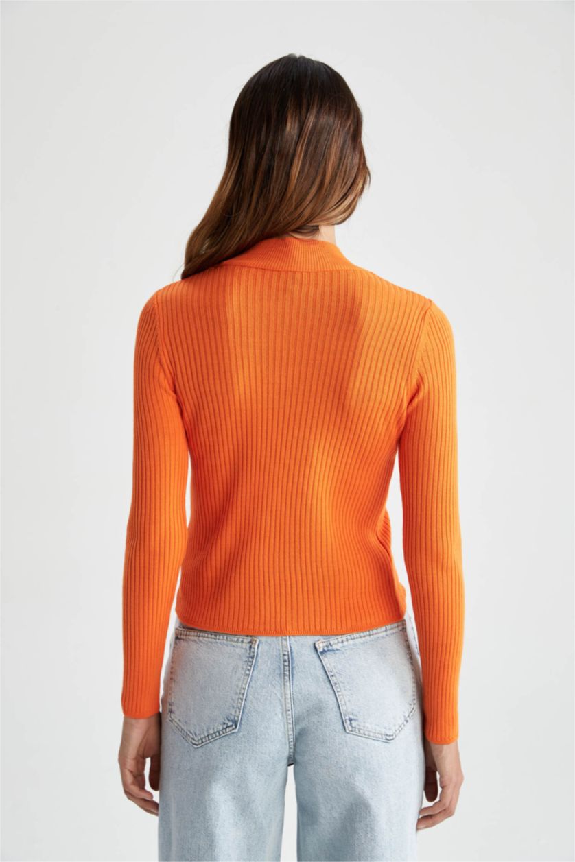 FEMME Orange Foncé Pull côtelé ajusté à demi col roulé