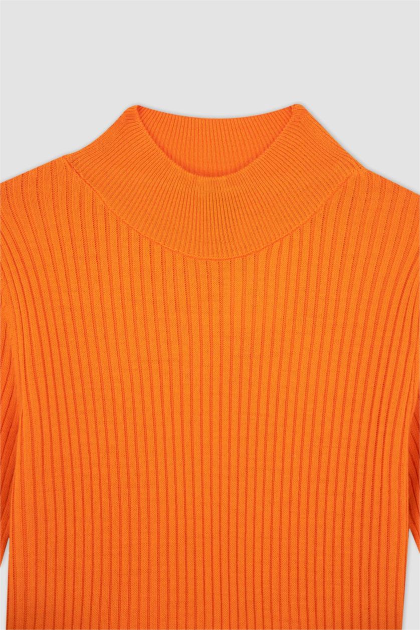 FEMME Orange Foncé Pull côtelé ajusté à demi col roulé