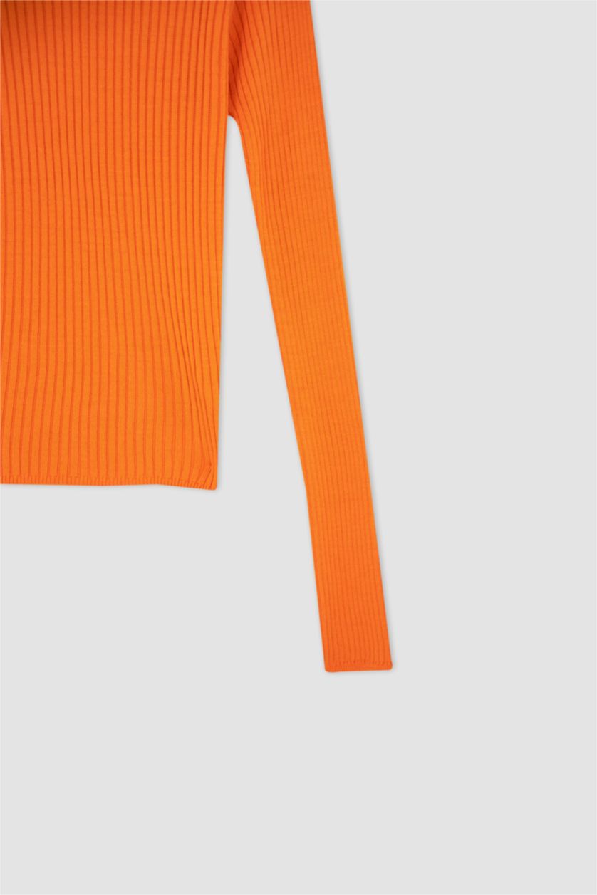 FEMME Orange Foncé Pull côtelé ajusté à demi col roulé