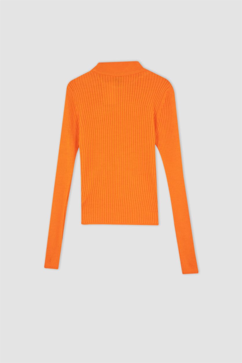FEMME Orange Foncé Pull côtelé ajusté à demi col roulé