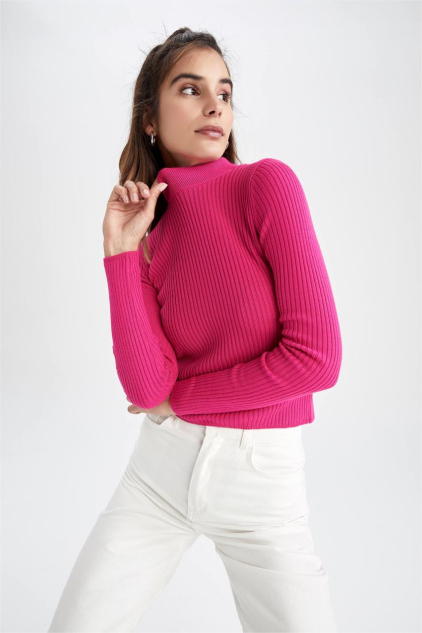 FEMME Rose Foncé Slim Fit Ribana Pullover